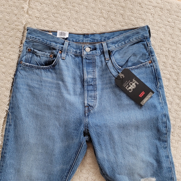 LEVI'S Premium 501 High Rise Straight Cropped Leg Distressed Button Fly Jeans - Picture 16 of 16